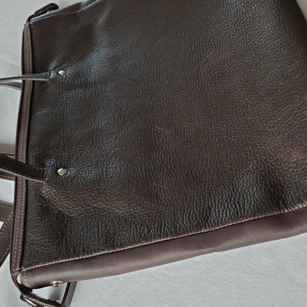 Levenger Shoulder Tote Bag Pebble Leather Espresso - Picture 9 of 15